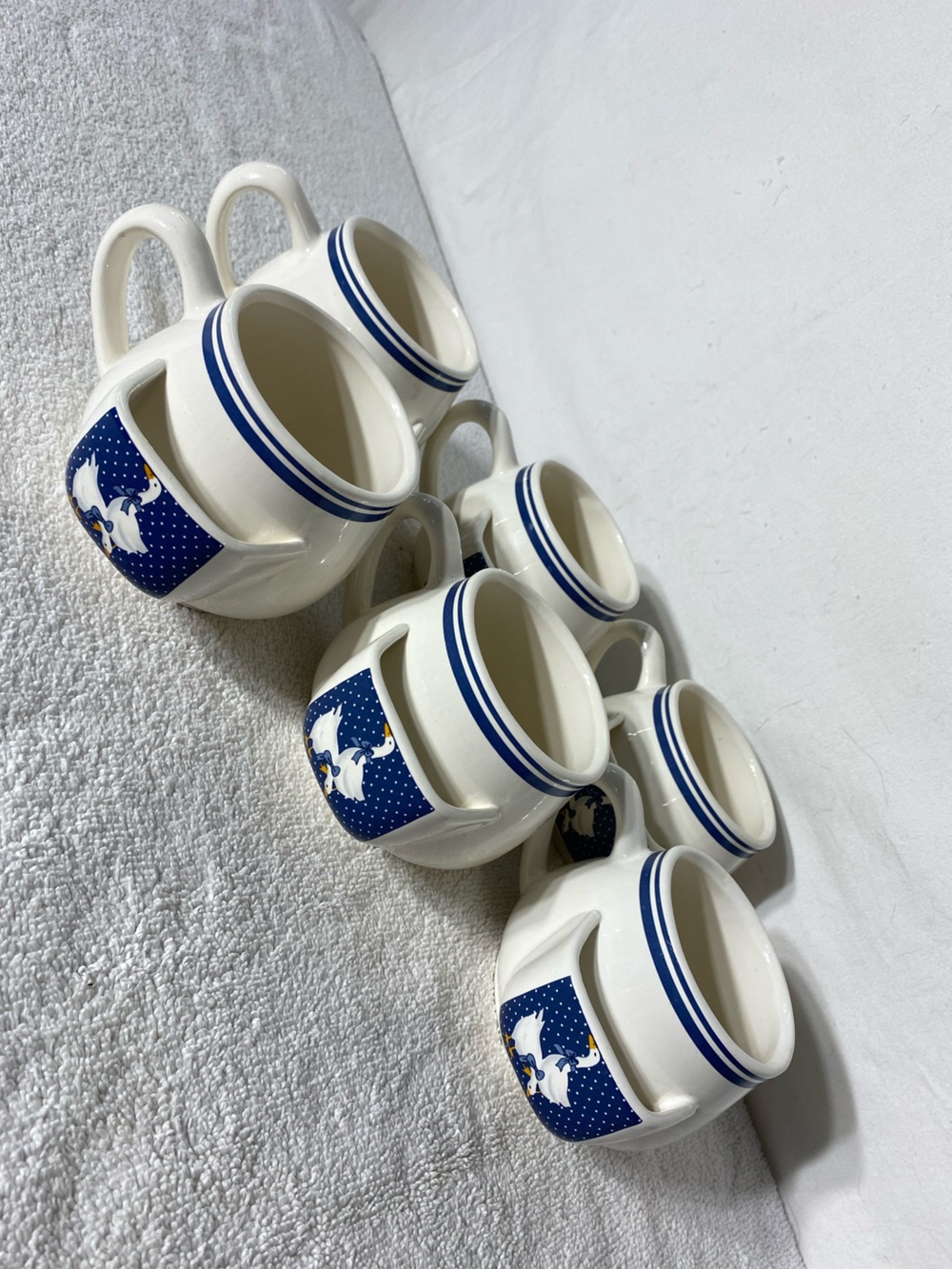 Vintage 1980s Country Ribbon Geese Ceramic Tea Bag Holder Mugs X6 Cottagecore